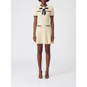 Self-Portrait Women Cotton-Knit Sheath Mini Dress Self-Portrait With Bow Detail